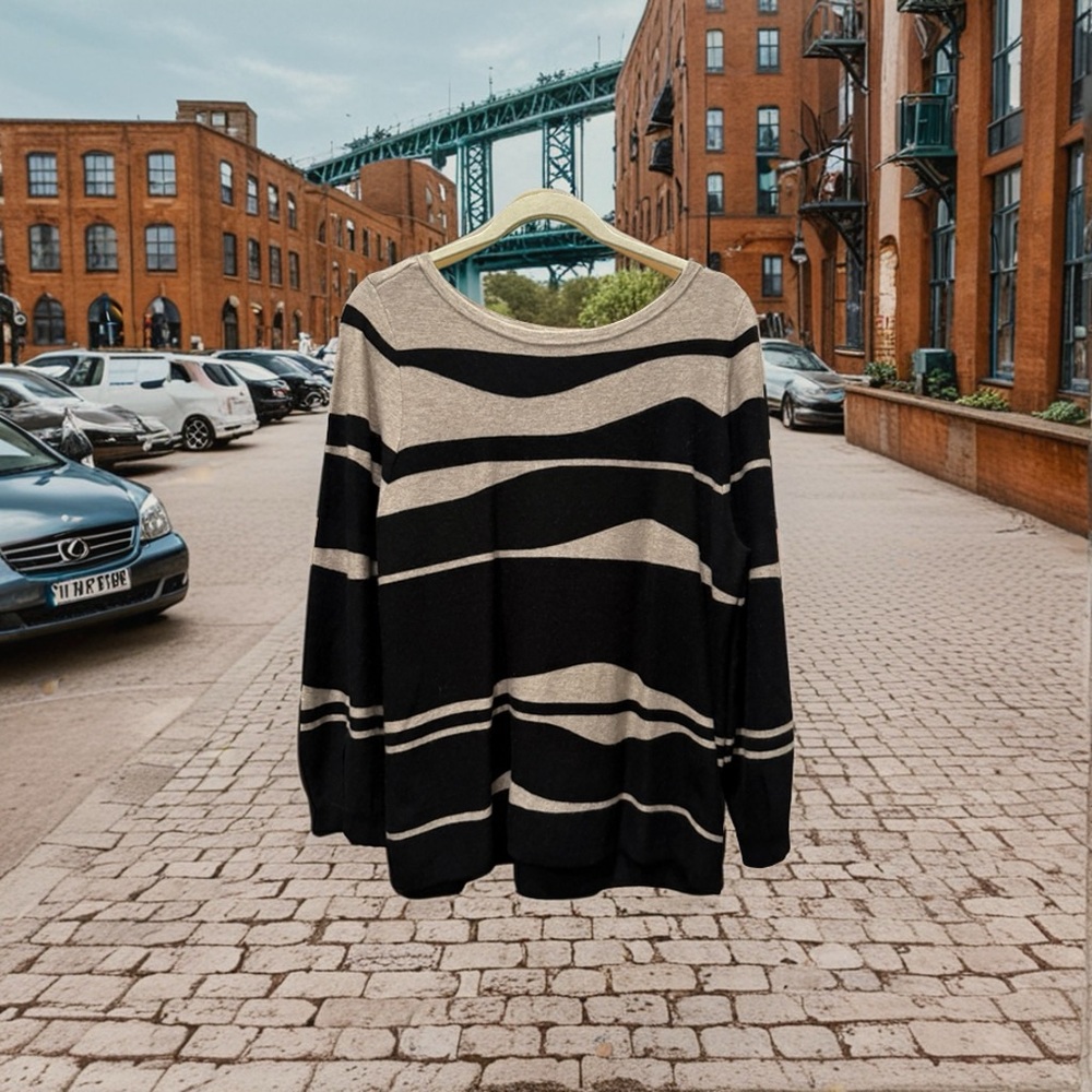 CHICOS Black and Beige Sweater